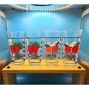 Vintage Libby Set Clear Drinking Glasses Vintage/Retro Decorated Fruit Pattern